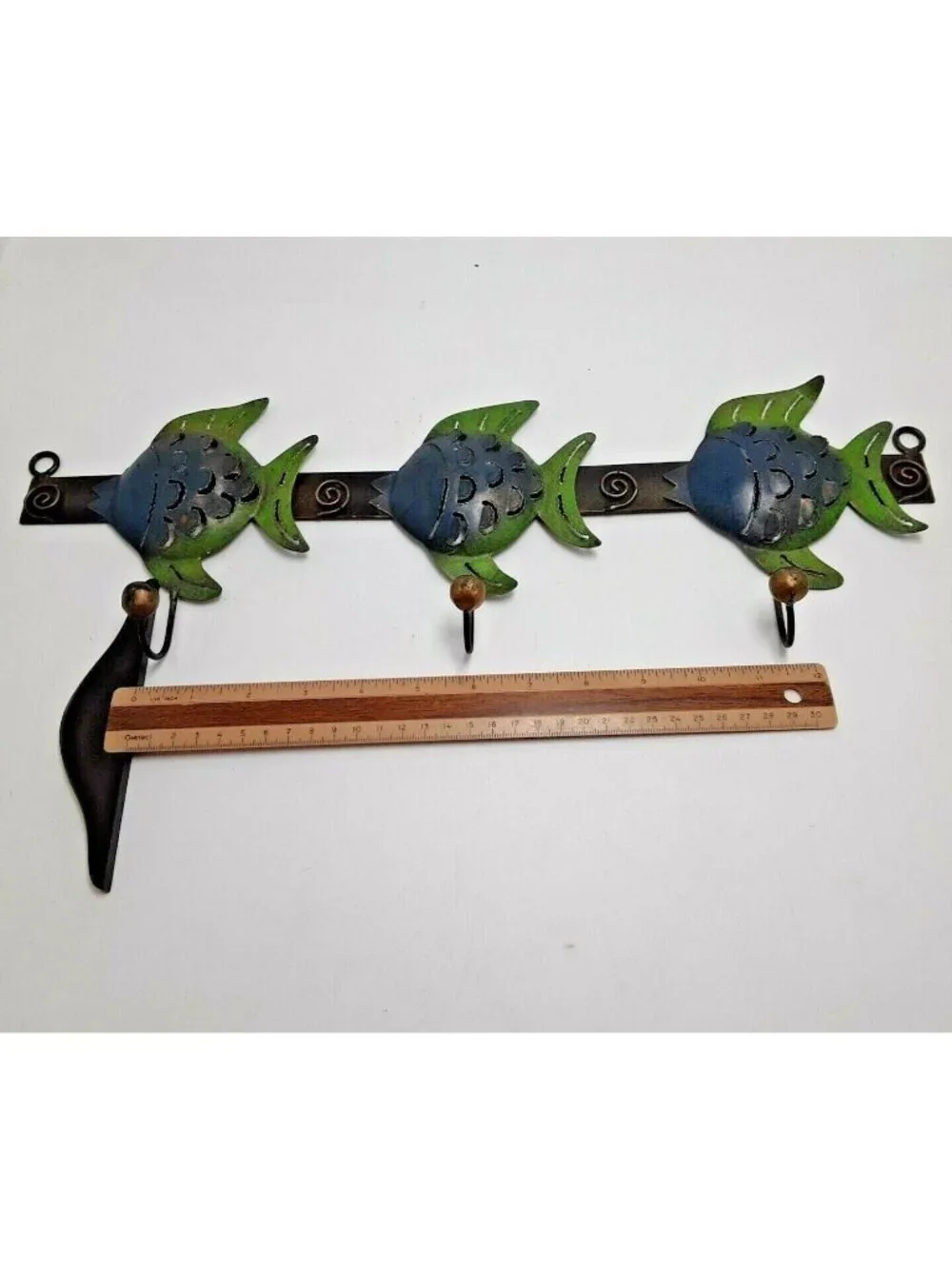 Tropical Fish Metal Wall 3 Hook Blue Green Cabin Cottage Lodge